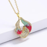 Colorful Enamel Women's Pendant Necklace with Zircon 925 Silver Jewelry