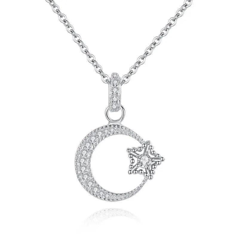 Star Moon 925 Silver Necklace Women Pendant
