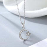 Star Moon 925 Silver Necklace Women Pendant