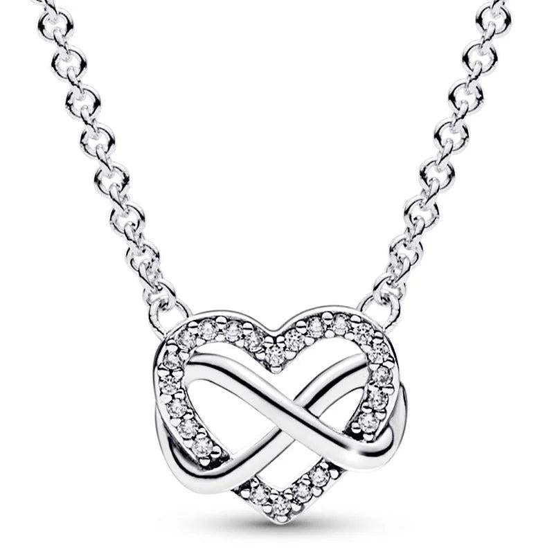 Infinity Heart Crystal Necklace 925 Sterling Silver Charm
