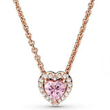 Rose Timeless Elegance Heart Pendant Necklace with Pink Crystal