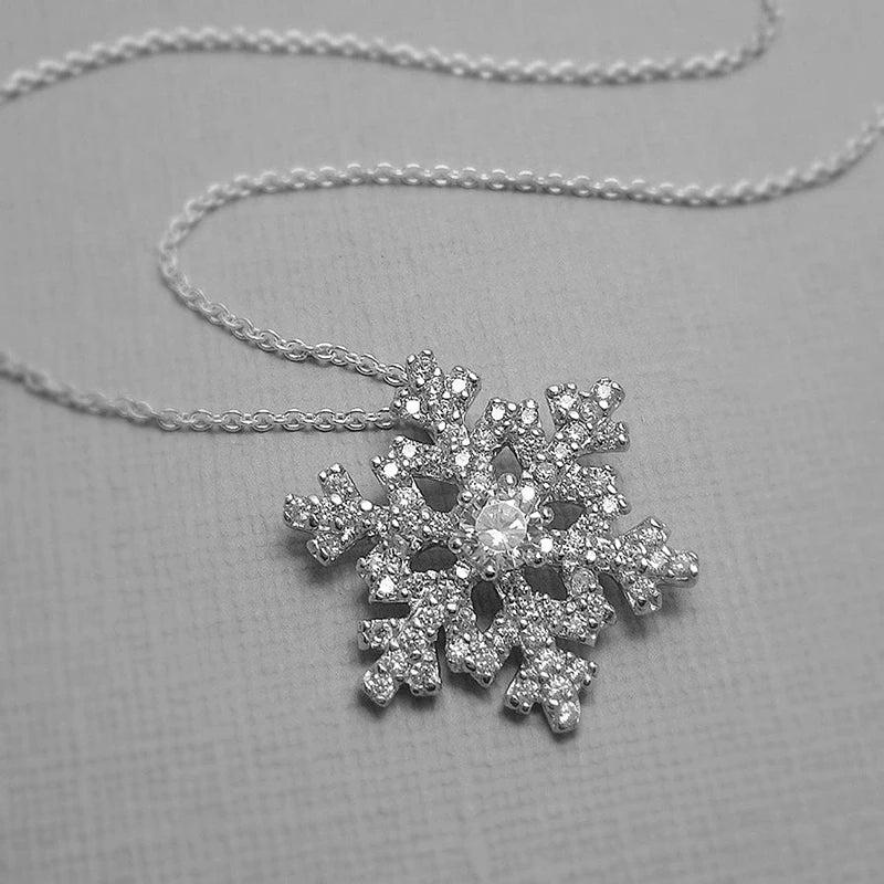 Snowflakes Necklace Crystal CZ Stone Women Winter Christmas Jewelry