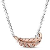 Radiant Heart Wishbone & Floating Stone Curved Feather Collier Necklace
