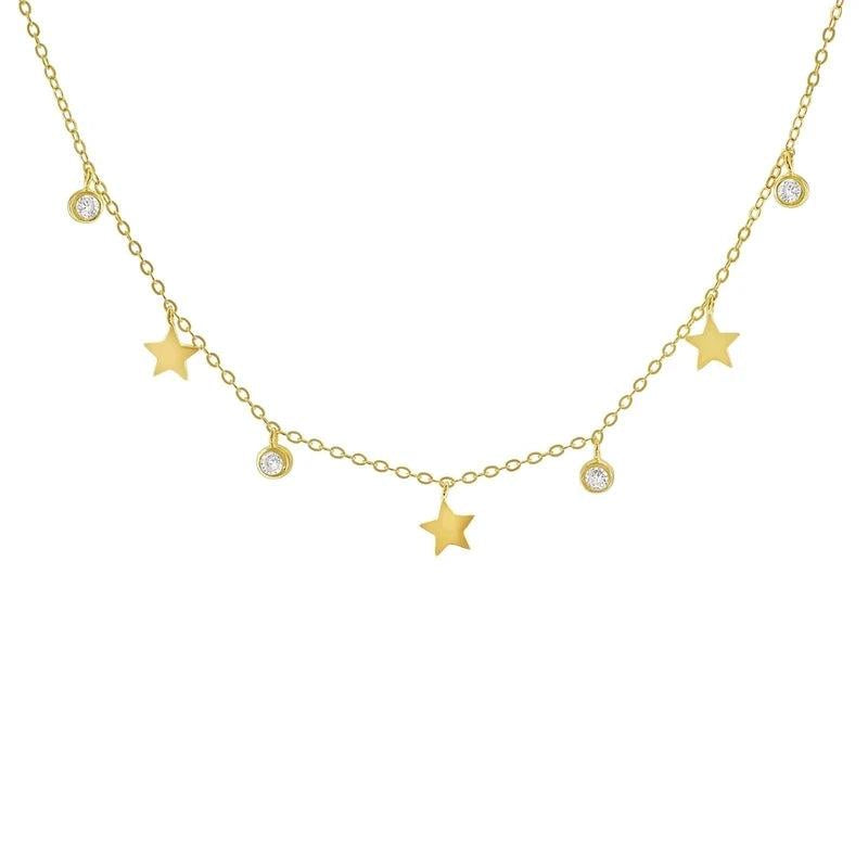 Zircon Star Pendant Necklace 925 Silver Clavicle Chain Women Fine Jewelry