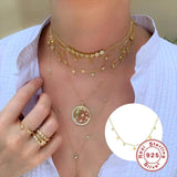 Zircon Star Pendant Necklace 925 Silver Clavicle Chain Women Fine Jewelry