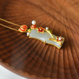 Vintage Hetian Jade Plum Blossom Pendant Necklace