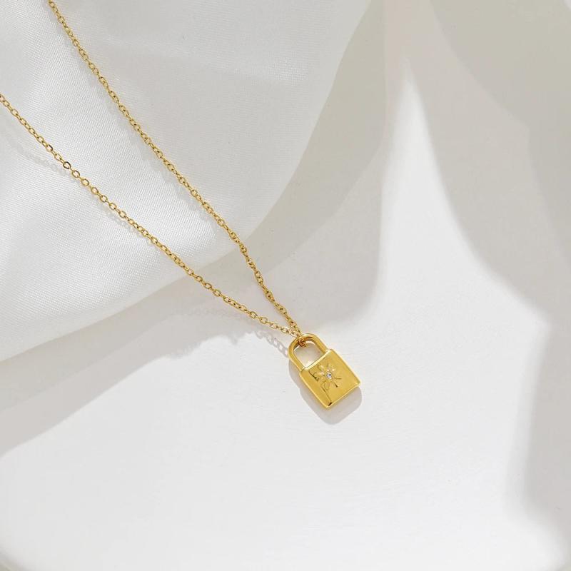 CZ Zircon Lock Necklaces Gothic Female Jewelry