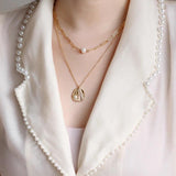 Ginkgo Pendant Necklace Freshwater Pearl Stainless Steel Chain Female Jewelry