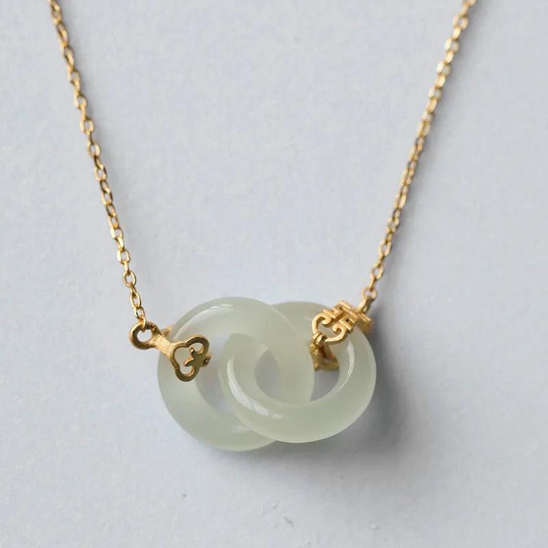 Natural Hotan Jade Interlocking Necklace for Women