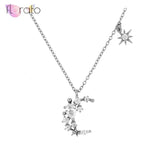 925 Silver Chain Zircon Moon/Sun Pendant Necklace Crystal Chain Jewelry
