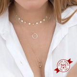 925 Silver Chain Zircon Moon/Sun Pendant Necklace Crystal Chain Jewelry