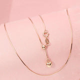 14K Rose Soft Chain Tassel Heart Necklace Ladies Jewelry