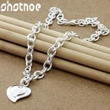 925 Silver Double Heart Pendant Necklace 18 Inch Chain Wedding Charm Jewelry