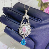 925 Silver Pink Crystal Zircon Pendant Necklace Women Choker Jewelry