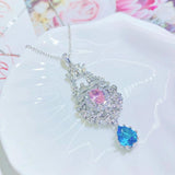 925 Silver Pink Crystal Zircon Pendant Necklace Women Choker Jewelry