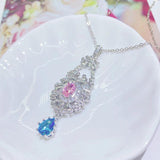 925 Silver Pink Crystal Zircon Pendant Necklace Women Choker Jewelry
