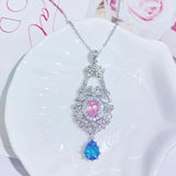 925 Silver Pink Crystal Zircon Pendant Necklace Women Choker Jewelry