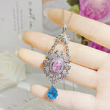925 Silver Pink Crystal Zircon Pendant Necklace Women Choker Jewelry