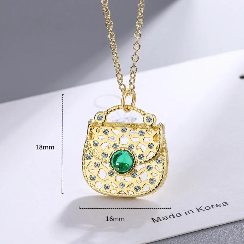 925 Silver Necklace Light Green Crystal Pendant