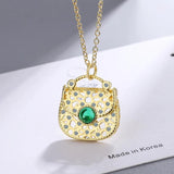 925 Silver Necklace Light Green Crystal Pendant