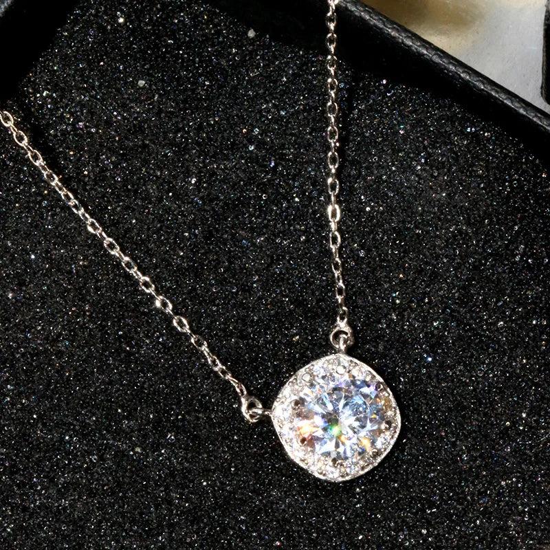 925 Silver Zircon Square Necklace Pendant for Women