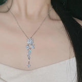 925 Silver Snowflake Tassel Pendant Necklace Women?s Charm Sweater Necklace