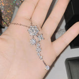 925 Silver Snowflake Tassel Pendant Necklace Women?s Charm Sweater Necklace