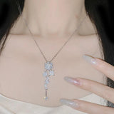 925 Silver Snowflake Tassel Pendant Necklace Women?s Charm Sweater Necklace