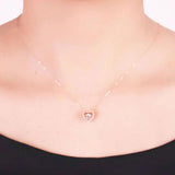 Purple Crystal Heart Pendant Necklace, 14K Rose Gold Elegant Dinner Jewelry