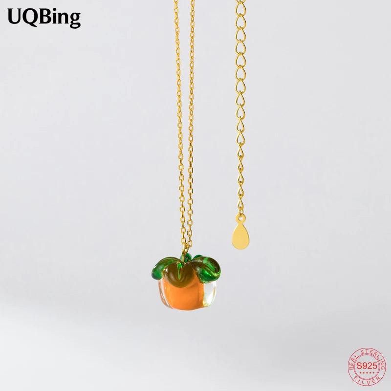 925 Silver Persimmon Pendant Necklace Fruit Jewelry