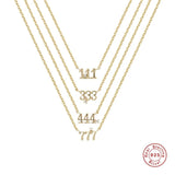 925 Silver Angel Number Necklace, Women's Gift 111 333 444 777 Luck Pendant