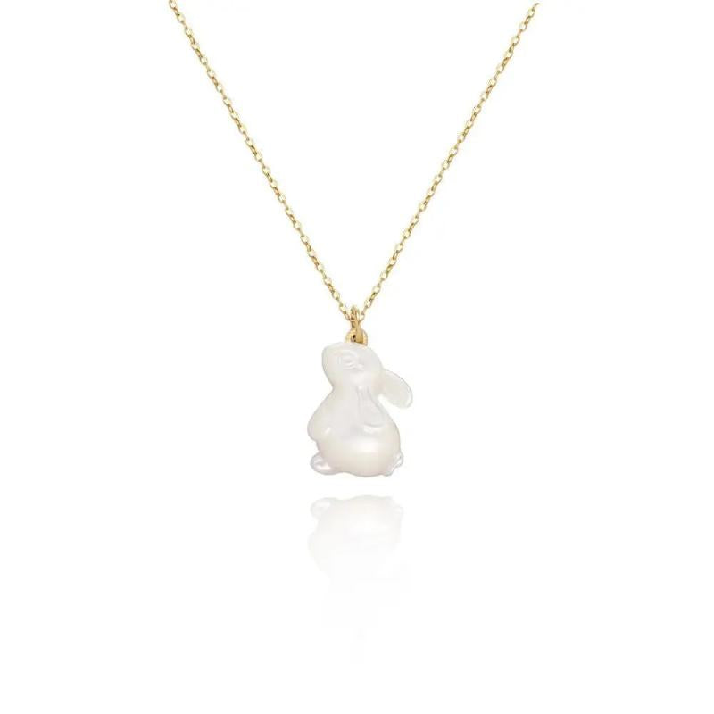 Jade Rabbit Shell Moon Pendant Necklace 18k Plated Titanium Steel