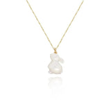 Jade Rabbit Shell Moon Pendant Necklace 18k Plated Titanium Steel