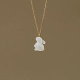 Jade Rabbit Shell Moon Pendant Necklace 18k Plated Titanium Steel
