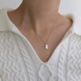 Jade Rabbit Shell Moon Pendant Necklace 18k Plated Titanium Steel