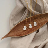 Jade Rabbit Shell Moon Pendant Necklace 18k Plated Titanium Steel