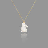 Jade Rabbit Shell Moon Pendant Necklace 18k Plated Titanium Steel