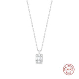 925 Silver Zircon Rectangle Pendant Necklace Women Slim Choker