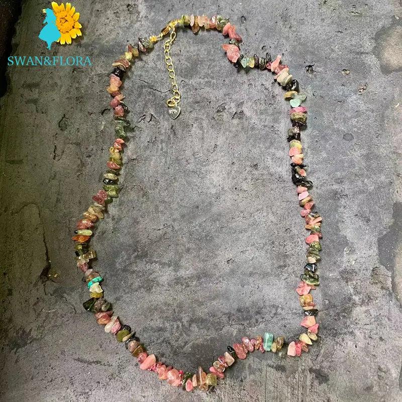 Natural Tourmaline Choker Necklace Gemstone Women High Jewelry