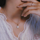 French Edge Enamel Rose Pendant Necklace 925 Sterling Silver Plated Fine Jewelry
