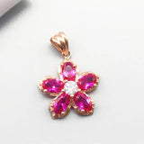 14k Rose Ruby Flower Pendant Necklace Sweet Wedding Jewelry