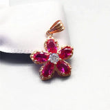 14k Rose Ruby Flower Pendant Necklace Sweet Wedding Jewelry