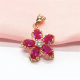14k Rose Ruby Flower Pendant Necklace Sweet Wedding Jewelry