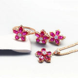 14k Rose Ruby Flower Pendant Necklace Sweet Wedding Jewelry