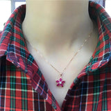 14k Rose Ruby Flower Pendant Necklace Sweet Wedding Jewelry