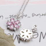 925 Silver Necklace Cherry Blossoms Pendant Pink & Yellow Crystal