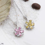 925 Silver Necklace Cherry Blossoms Pendant Pink & Yellow Crystal