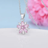 925 Silver Necklace Cherry Blossoms Pendant Pink & Yellow Crystal