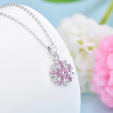 925 Silver Necklace Cherry Blossoms Pendant Pink & Yellow Crystal