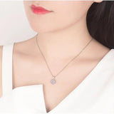 925 Silver Necklace Cherry Blossoms Pendant Pink & Yellow Crystal